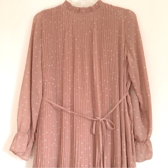 ILLA ILLA Hope’s Blush Polka Dot Long Sleeves Pleated Relaxed Fit Midi Dress - Picture 2 of 16